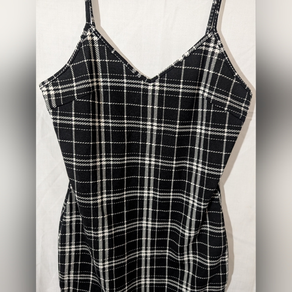 Black And White Plaid Bodycon Dress, Size Small - Picture 2 of 6